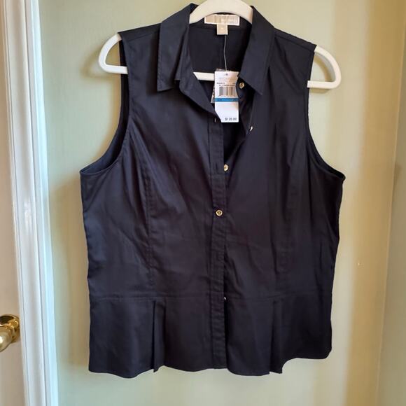 Michael Kors Black Sleeveless Collared Buttondown Pleated Peplum XL NWT - Picture 2 of 5